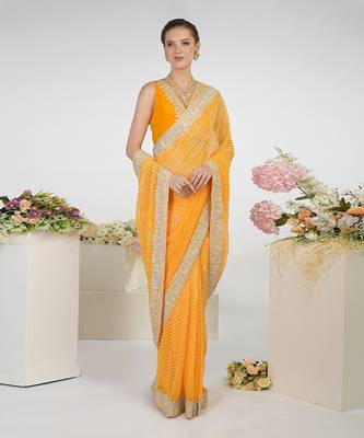 Yellow Leheriya Kashmiri Paisley Tilla Saree 6