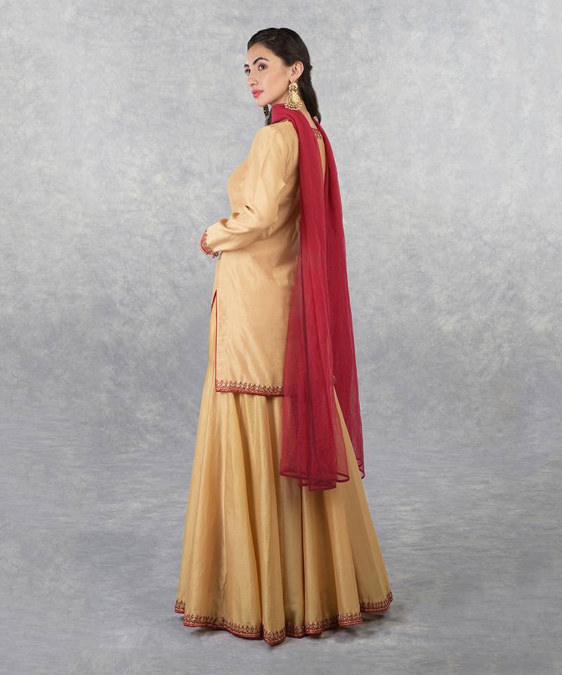 Gold-Red Sequin & Bead Hand Embroidered Sharara Set