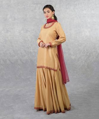 Gold-Red Sequin & Bead Hand Embroidered Sharara Set 5