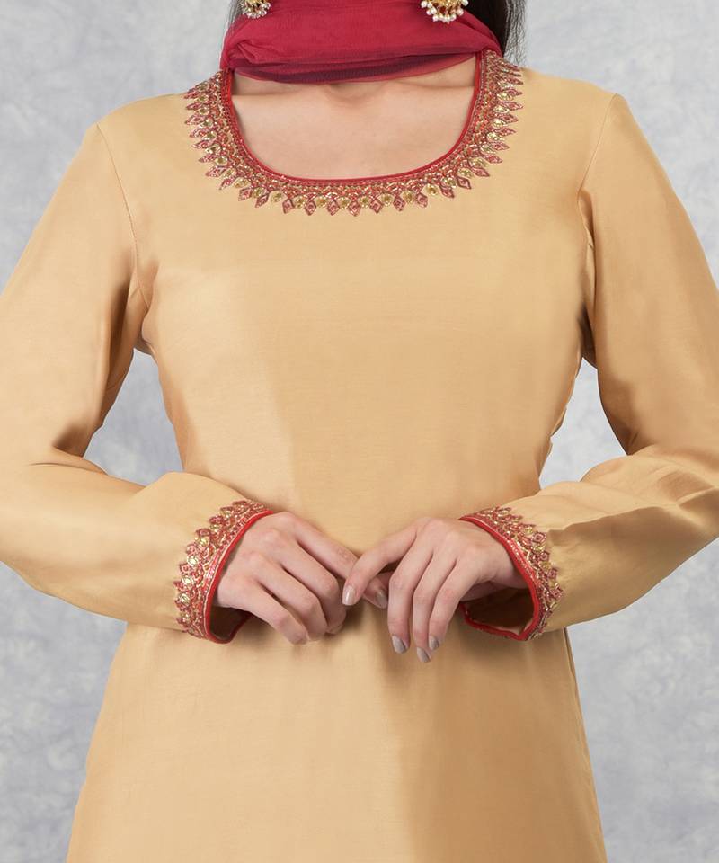 Gold-Red Sequin & Bead Hand Embroidered Sharara Set