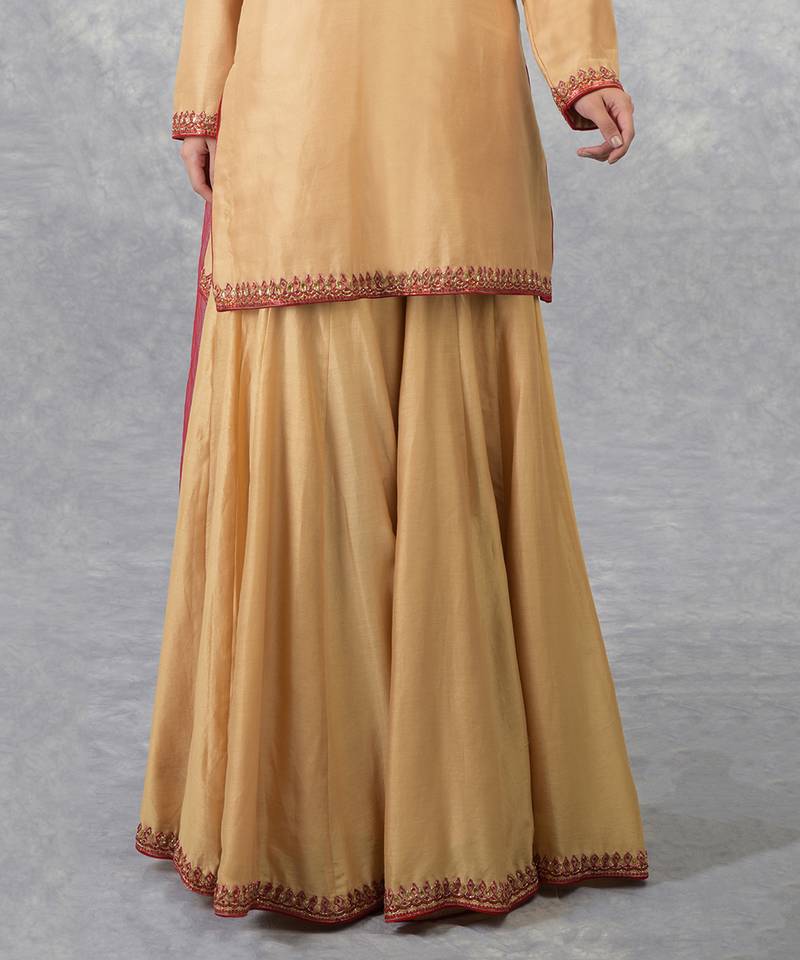 Gold-Red Sequin & Bead Hand Embroidered Sharara Set