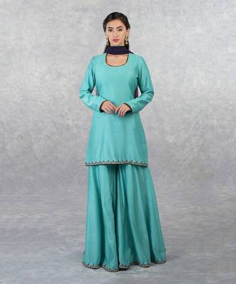 Aqua Blue Hand Embroidered Sharara Set 1