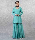 Aqua Blue Hand Embroidered Sharara Set