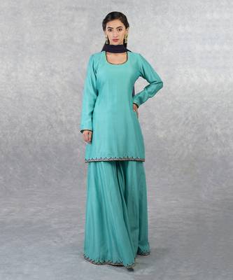 Aqua Blue Hand Embroidered Sharara Set 2