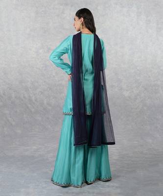 Aqua Blue Hand Embroidered Sharara Set 3