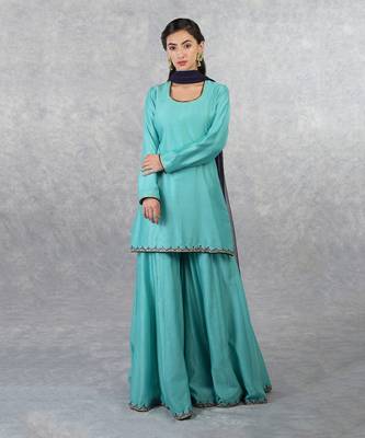 Aqua Blue Hand Embroidered Sharara Set 4