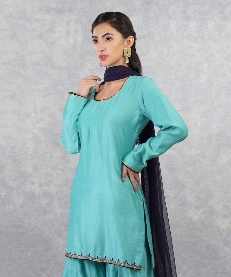 Aqua Blue Hand Embroidered Sharara Set