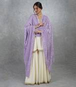 Mulled Grape Chikankari And Kamdani Hand Embroidered Pure Georgette Dupatta