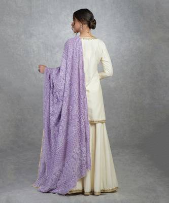 Mulled Grape Chikankari And Kamdani Hand Embroidered Pure Georgette Dupatta 4