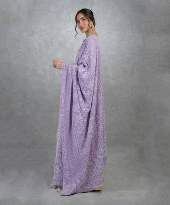 Mulled Grape Chikankari And Kamdani Hand Embroidered Pure Georgette Dupatta 5
