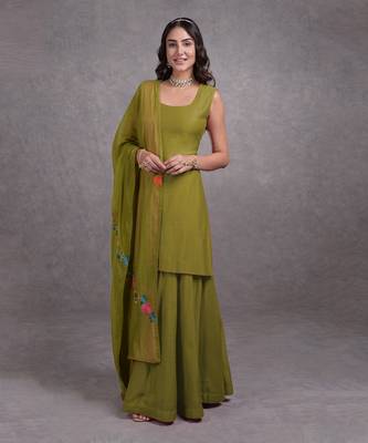 Mehandi Green Kashmir Bagh Inspired Sharara Set 1