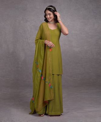 Mehandi Green Kashmir Bagh Inspired Sharara Set 3