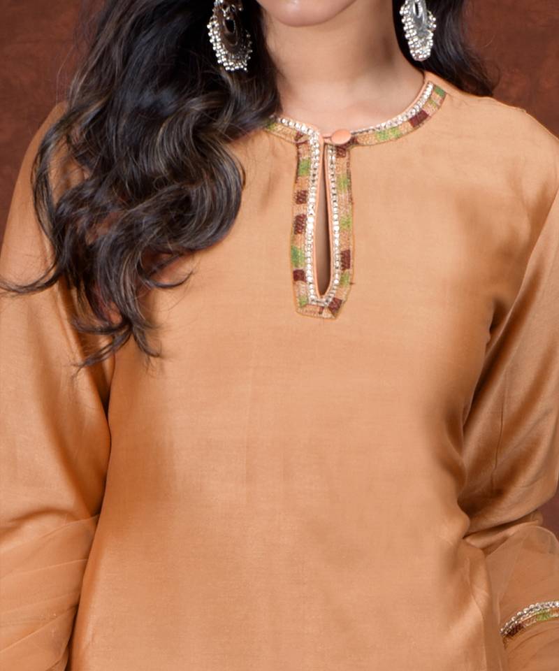 Peach & Maroon Phulkari Embroidered Gharara Set