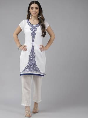White embroidered cotton ethnic-kurtis 1