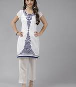 White embroidered cotton ethnic-kurtis