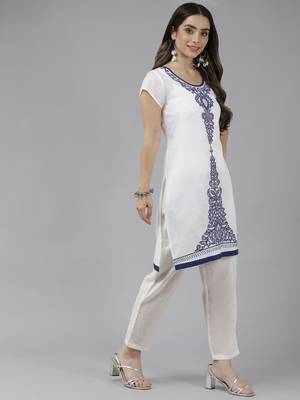 White embroidered cotton ethnic-kurtis 3