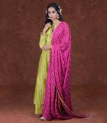 Lime Green & Magenta Phulkari Dupatta Set