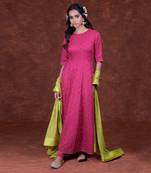 Hot Pink & Lime Green Phulkari Embroidered Anarkali Set