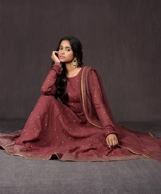 Marsala Embroidered Anarkali Set 2