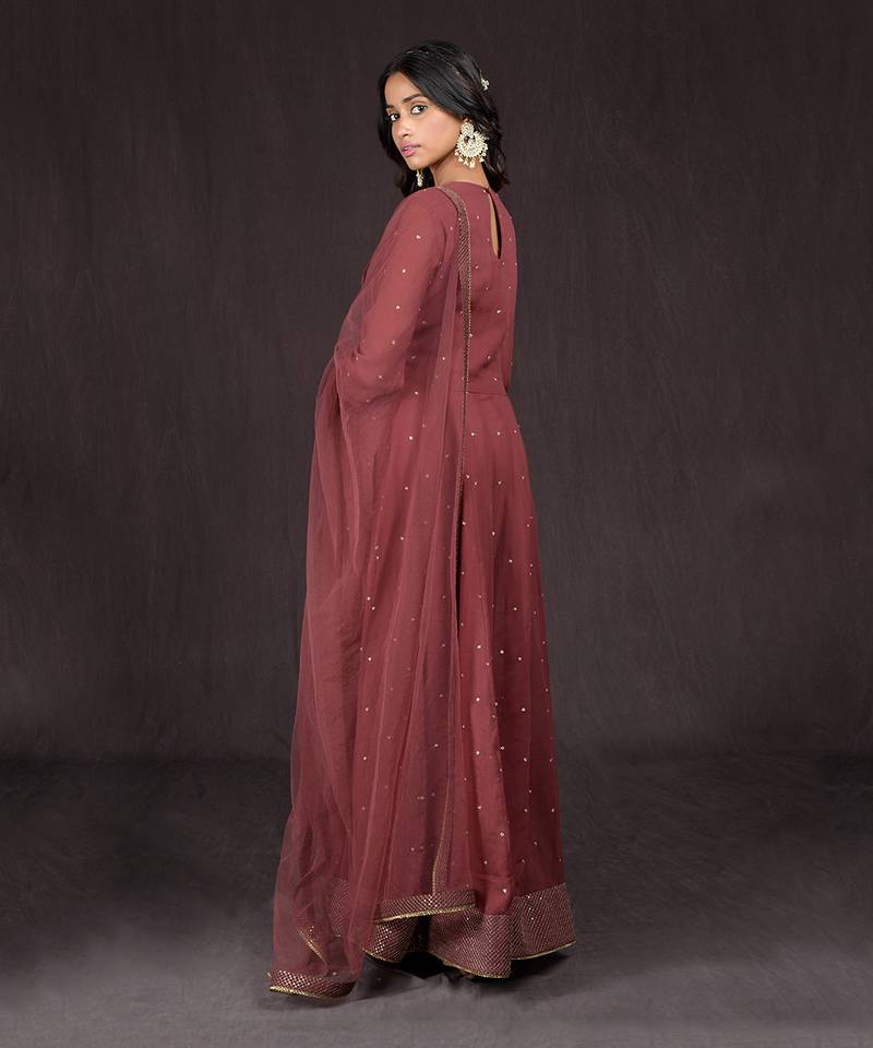 Marsala Embroidered Anarkali Set