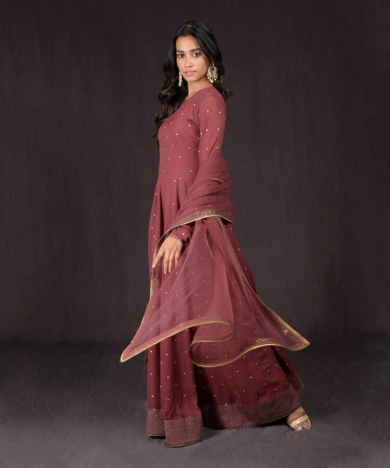 Marsala Embroidered Anarkali Set
