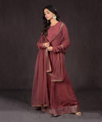 Marsala Embroidered Anarkali Set 1