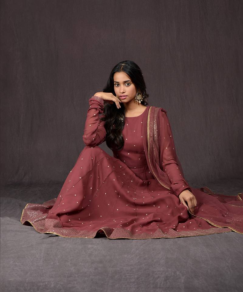 Marsala Embroidered Anarkali Set