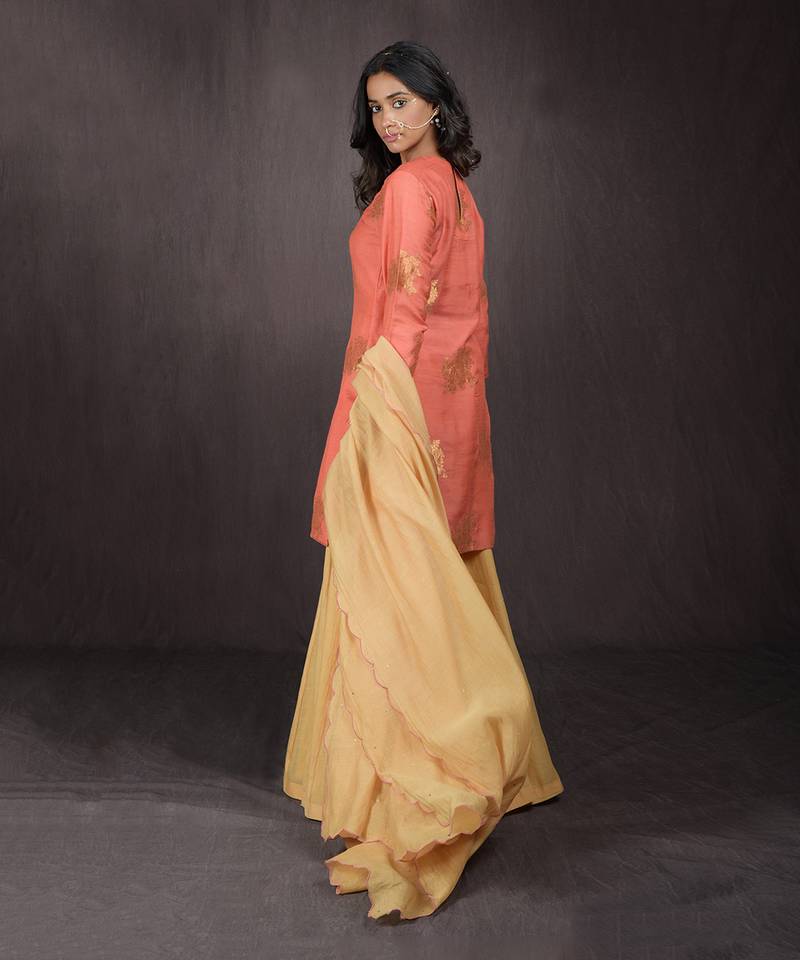 Peach Echo Handwoven Brocade Gharara Set