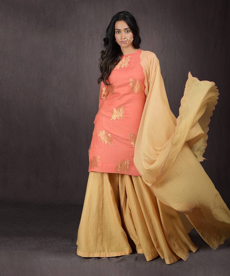 Peach Echo Handwoven Brocade Gharara Set