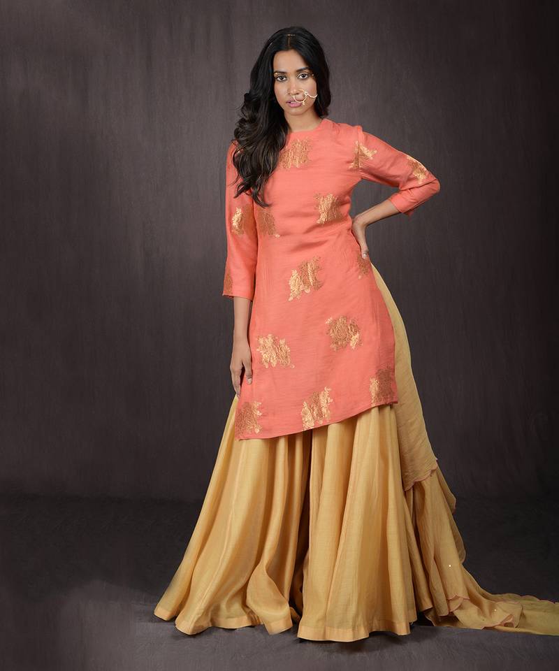 Peach Echo Handwoven Brocade Gharara Set