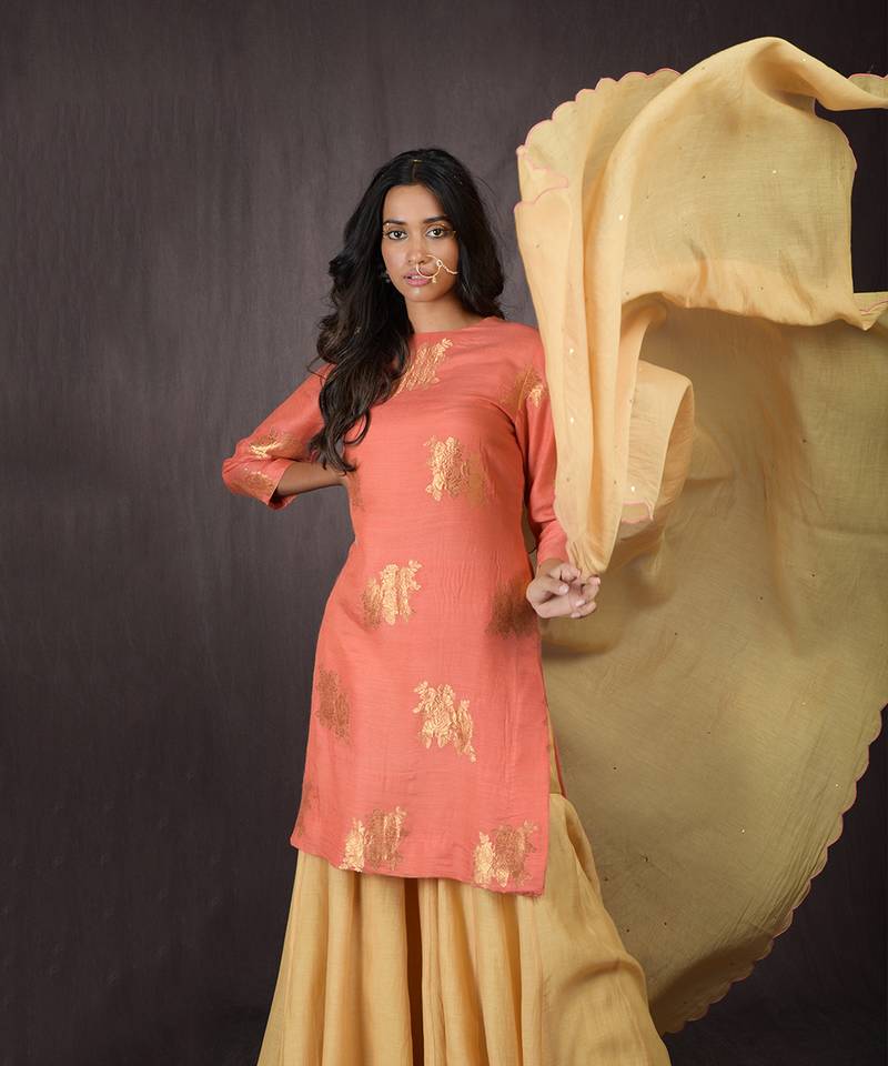 Peach Echo Handwoven Brocade Gharara Set