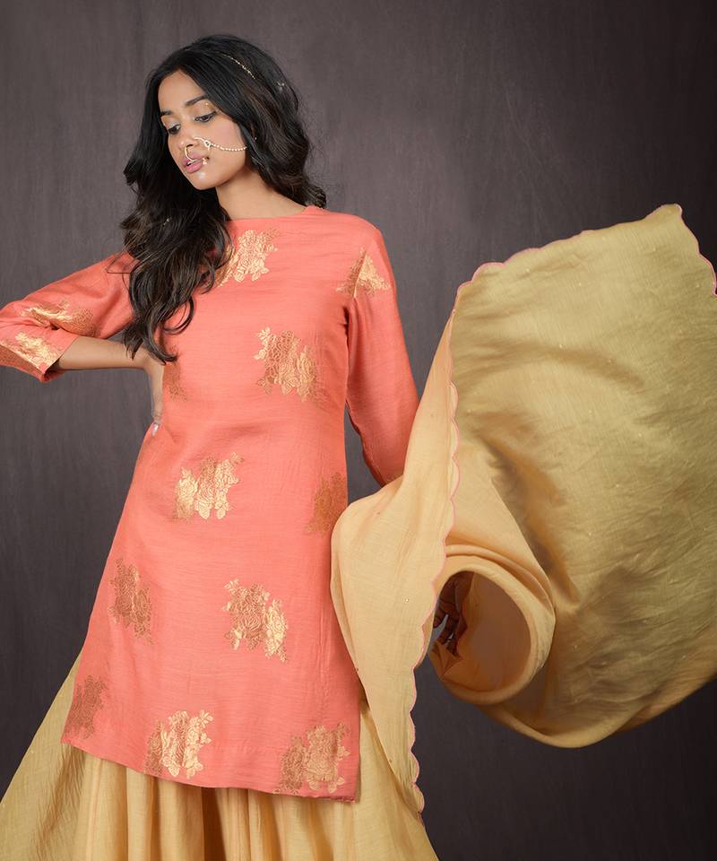 Peach Echo Handwoven Brocade Gharara Set
