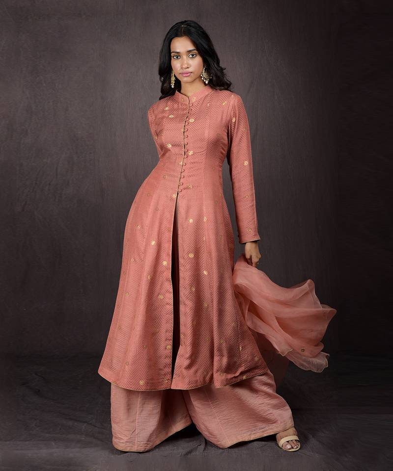 Terracotta Handwoven Brocade Gharara Set