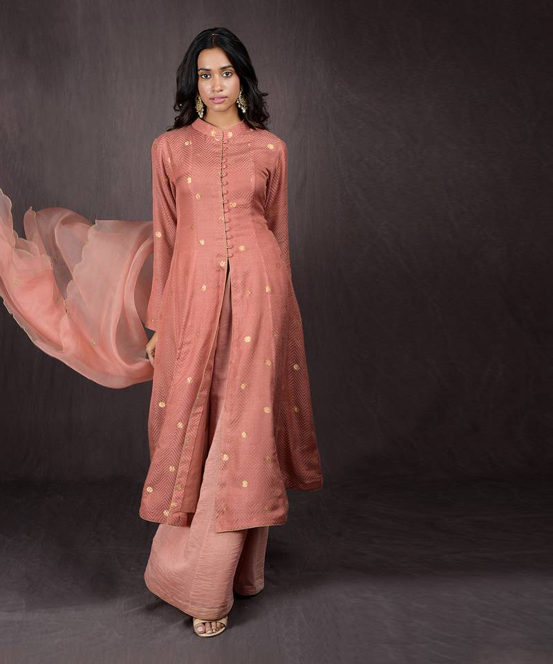 Terracotta Handwoven Brocade Gharara Set