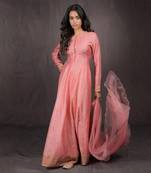 Rose Tan Silk Chanderi Gold Zari Anarkali Set