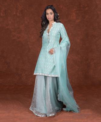 Aqua Haze Banarasi Handwoven Sharara Set 2