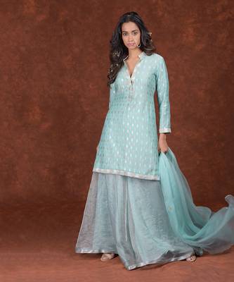 Aqua Haze Banarasi Handwoven Sharara Set 5