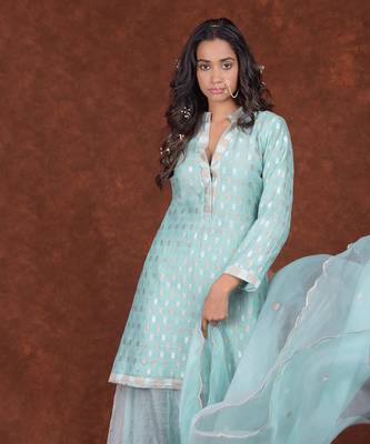 Aqua Haze Banarasi Handwoven Sharara Set 6