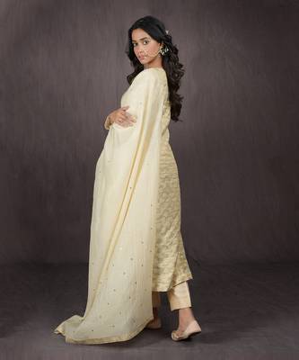Ivory Gold Handwoven Banarasi Kurta Set 2