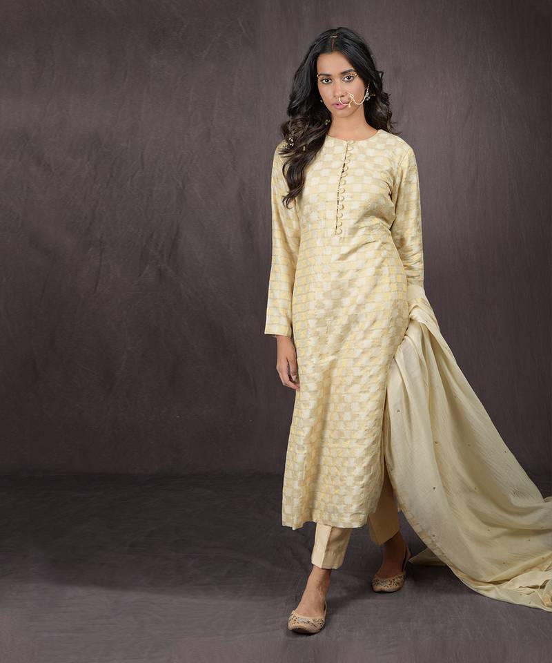 Ivory Gold Handwoven Banarasi Kurta Set