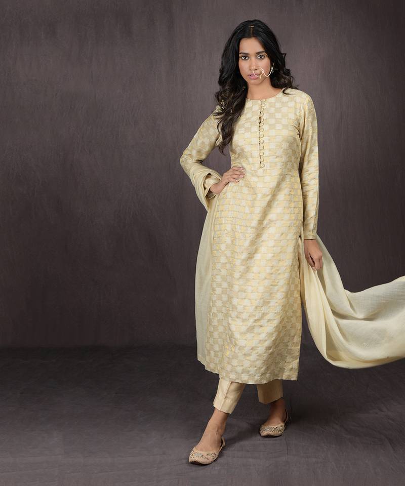 Ivory Gold Handwoven Banarasi Kurta Set