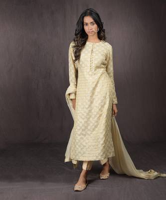 Ivory Gold Handwoven Banarasi Kurta Set 1