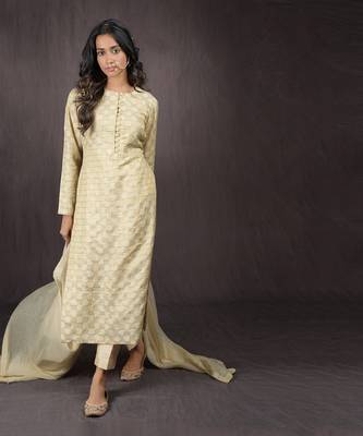 Ivory Gold Handwoven Banarasi Kurta Set 5