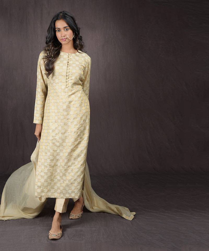 Ivory Gold Handwoven Banarasi Kurta Set
