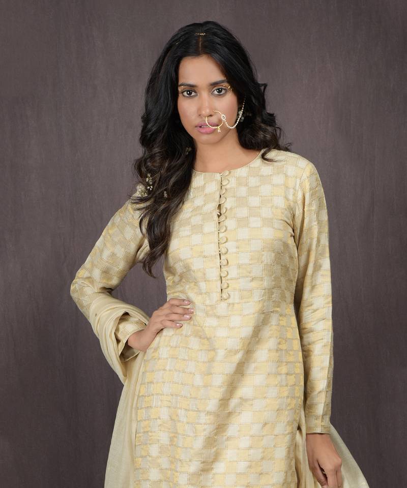 Ivory Gold Handwoven Banarasi Kurta Set