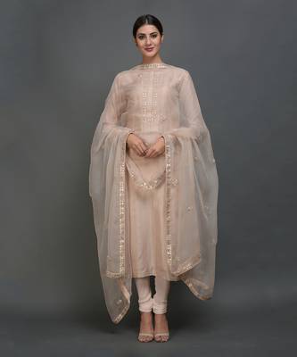 Nude Pink Hand Embroidered Gota Patti Work Suit With Dupatta 1