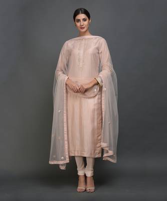 Nude Pink Hand Embroidered Gota Patti Work Suit With Dupatta 2