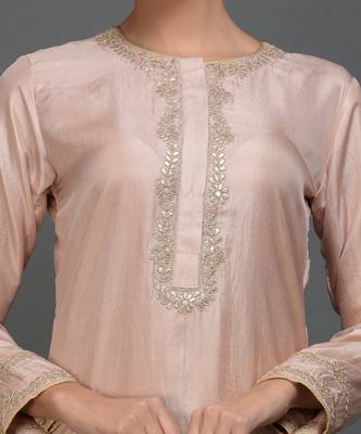 Nude Pink Hand Embroidered Gota Patti Work Suit With Dupatta 5