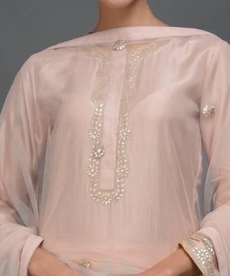 Nude Pink Hand Embroidered Gota Patti Work Suit With Dupatta 8