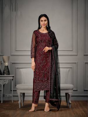 Maroon embroidered net salwar 1